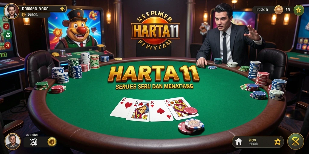 Tangkapan layar HARTA11 menunjukkan permainan poker yang penuh aksi.