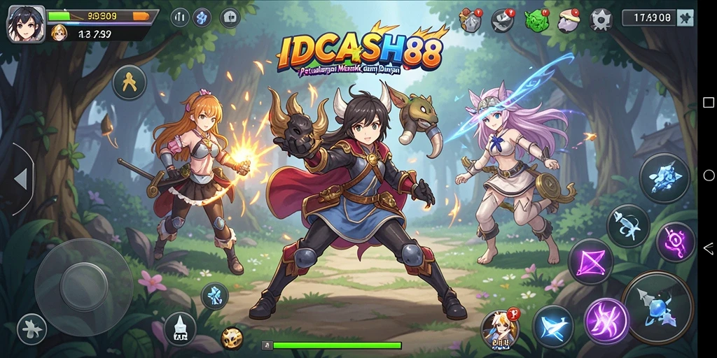 Screenshot gameplay IDCASH88 menampilkan karakter anime dalam aksi yang seru.