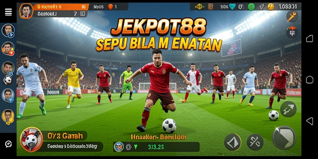 Screenshot JEKPOT88 menampilkan aksi seru di lapangan sepak bola.