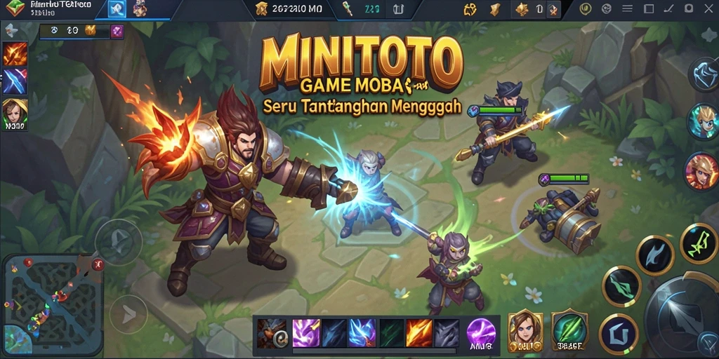 Tampilan seru gameplay MOBA dalam MINITOTO.